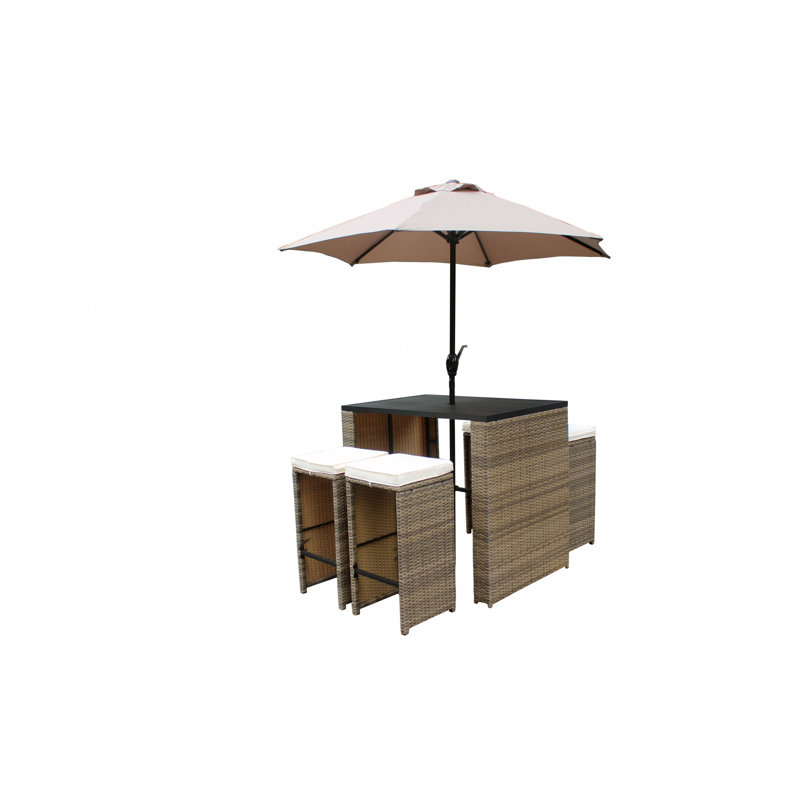 Latitude Run® 6 Piece Wicker Rattan Outdoor Bar Set With Umbrella In